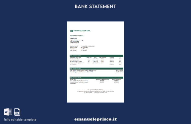 modello word di prova dell'indirizzo della Kenya Co Operative Bank in stile veri